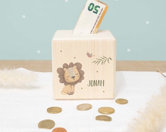 Money box personalized lion - money box wood - personalized gift children - children's money box - wooden money box - money box boy hellomini