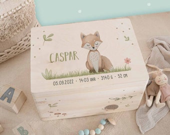 Personalized memory box baby fox, memory box personalized, gift for birth, guest gift baptism, gift child wooden box