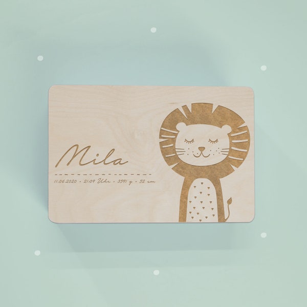 Personalized souvenir box baby "lion", wooden box, souvenir box baby with engraved name, storage child, gift for birth