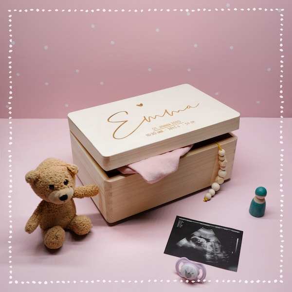 Coffret à souvenirs de bébé personnalisé - Boîte à souvenirs de bébé - Cadeau de naissance - Coffret en bois pour bébé - Cadeau de baptême - hellomini