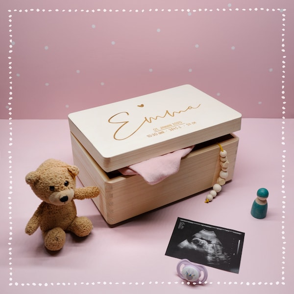 Personalisierte Erinnerungskiste Baby - Erinnerungsbox Baby - Baby Geschenk - Holzkiste Baby - Geschenk Geburt - Geschenk Taufe - hellomini