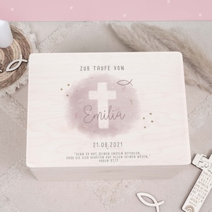 Personalisierte, bunte Erinnerungskiste - Geschenk zur Taufe - Taufgeschenk Mädchen - Erinnerungsbox mit Namen - Wunschmotive - hellomini