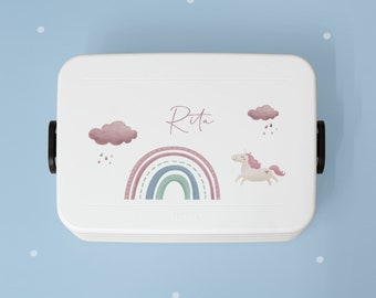 Mepal Personalisierte Lunchbox Large, Brotdose für Kinder, Bento-Box, Geschenk zur Einschulung, Kita, Schule, mit Name, Regenbogen rosa