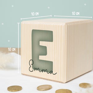 Personalized wooden money box "Letter" - Birthday gift - Back to school gift - Wooden baby money box - Birth - hellomini image 7