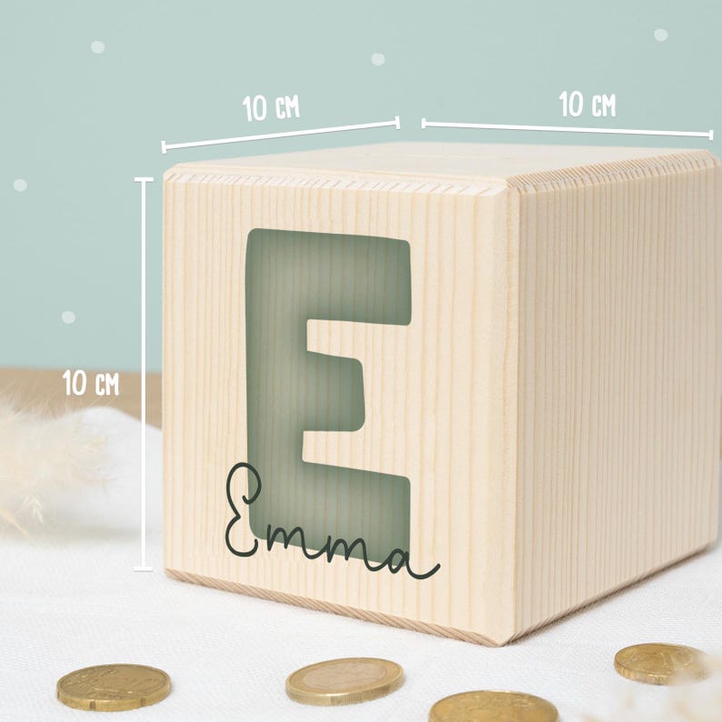 Personalized wooden money box "Letter" - Birthday gift - Back to school gift - Wooden baby money box - Birth - hellomini image 7