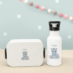 Cadeau pour la rentrée scolaire, ensemble personnalisé gourde + boîte à lunch Mepal motif rhinocéros, boîte à lunch pour enfants, école, maternelle, hellomini