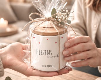 Personalized ceramic money box for women, gift for saving, piggy bank, money box for birthday of girlfriend, wife, mother or daughter