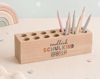 Personalized wooden pencil holder | Back-to-school gift | Pencil box with children's name | Montessori desk organizer for the start of school