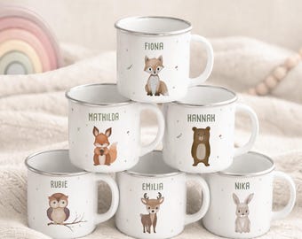 Personalized enamel mug for girls, children's mug with custom print, children's cup with name, birthday gift, hellomini