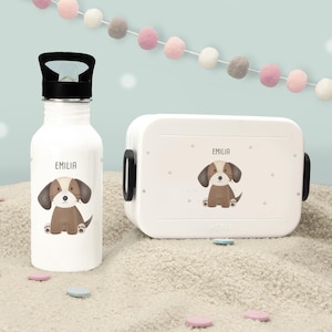 Cadeau pour la rentrée scolaire, ensemble personnalisé gourde + boîte à lunch Mepal motif chien, boîte à lunch pour enfants, école, maternelle, hellomini