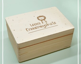 Personalisierte Erinnerungskiste Löwe, Erinnerungsbox aus Holz, Holzkiste, Holzbox, Holztruhe, Aufbewahrung Baby Geschenk zur Geburt Taufe