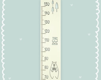 Personalisierte Messlatte Holz Kinder, Mädchen und Jungen, Größe messen, Messleiste Kinderzimmer mit Bär Motiv, ca 91x23cm, hellomini