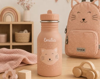 Personalized children's water bottle with name | Leak-proof stainless steel | Trixie animal design | Gift for kindergarten & back to school