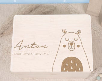 Caja de recuerdos personalizada oso bebé, caja de madera niños, caja de recuerdos de madera, nombre grabado, regalo para nacimiento, bautismo, hellomini