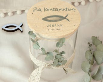 Tarro de almacenamiento personalizado, diseño de acuarela, regalo de confirmación, regalo para confirmación, recuerdo de fiesta, regalo de dinero para ahijado