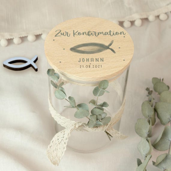 Personalisiertes Vorratsglas Konfirmation Aquarell, Konfirmationsgeschenk, Geschenk zur Konfirmation, Gastgeschenk, Geldgeschenk Patenkind
