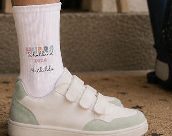 Personalized socks for the first day of school with name & date | Back-to-school gift for girls | School cone filler for schoolchild | Daughter's first day of school