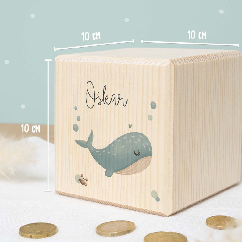 Tirelire personnalisée baleine en bois tirelire personnalisée tirelire enfant cadeau bébé pour naissance tirelire en bois hellomini image 4