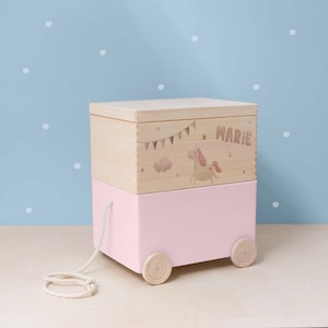 Scatola per giocattoli in legno personalizzata, scatola impilabile in legno, scatola in legno con ruote, decorazione per la cameretta dei bambini, regalo per bambini, regalo di nascita immagine 8