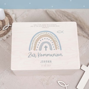 Geschenk zur Kommunion - Personalisierte Erinnerungskiste Junge - Kommunionsgeschenk - Erinnerungsbox Mädchen - Gastgeschenk - hellomini