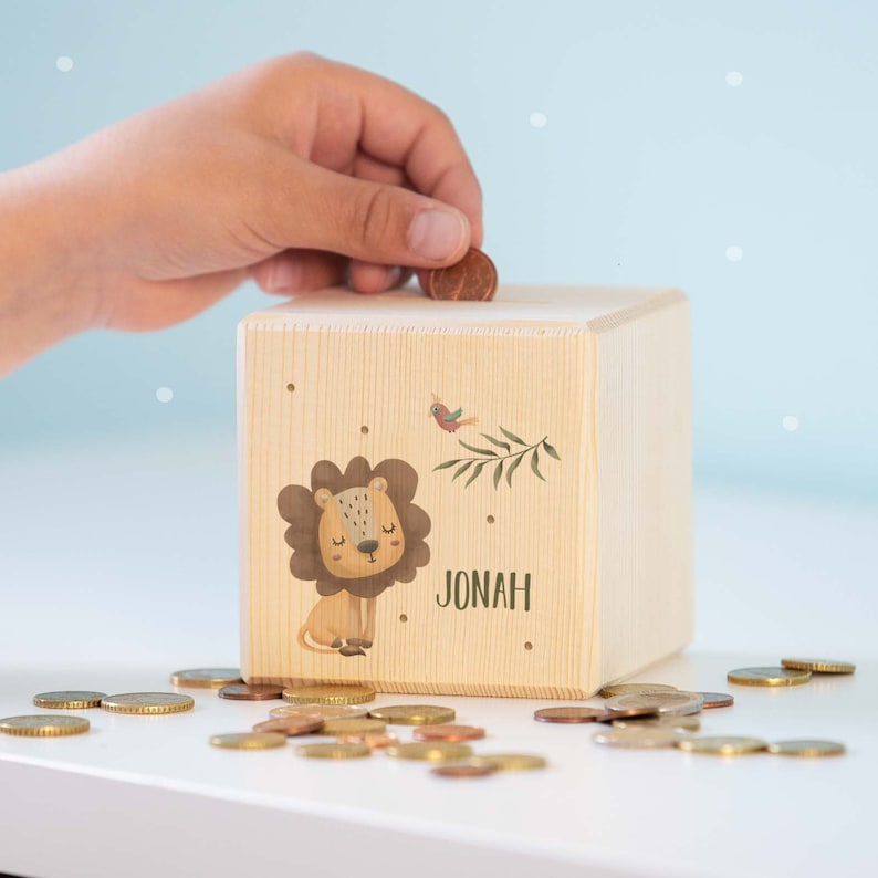 Money box personalized lion money box wood personalized gift children children's money box wooden money box money box boy hellomini image 2