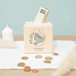 Hucha de madera personalizada - regalo de bautizo - regalo de bautizo personalizado - ahijado - regalo de bautizo con frase bautismal