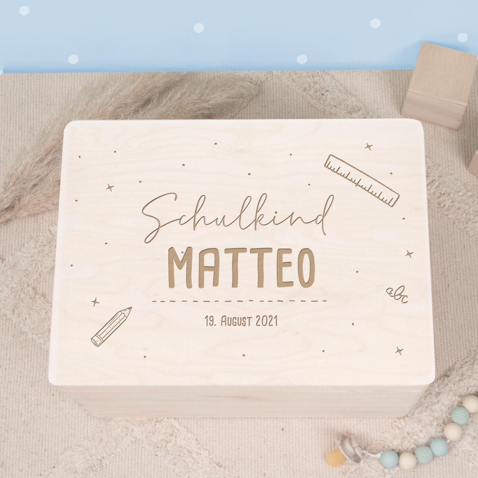 Personalized memory box for school enrollment, gift for school enrollment, wooden box for the start of school, gift for the start of school, school, hellomini
