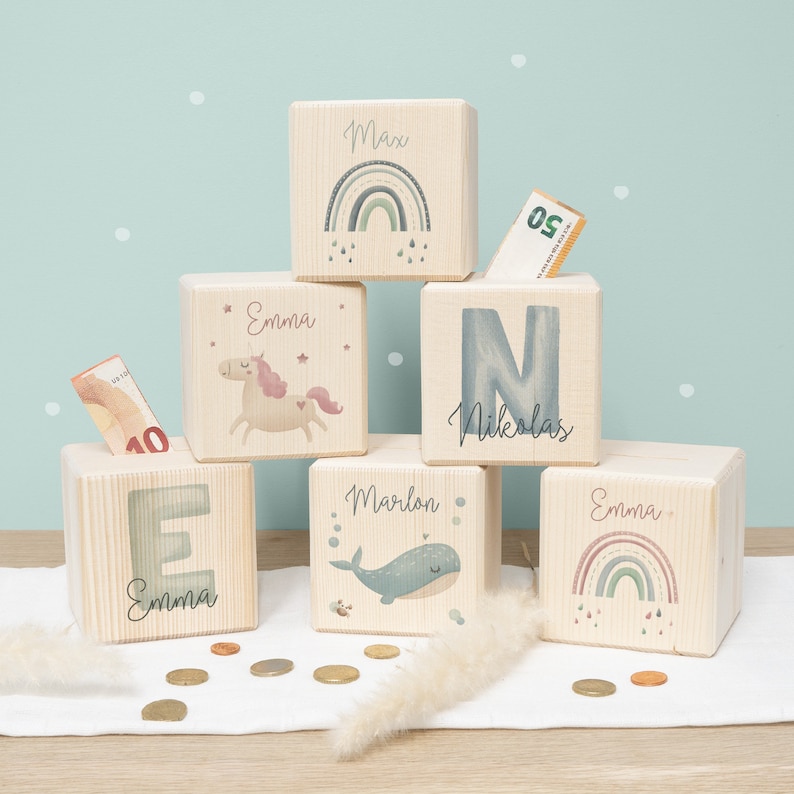 Caja de dinero personalizada safari de madera para niños regalo de cumpleaños alcancía caja de dinero de madera regalo de bebé nacimiento regalo de Pascua imagen 4
