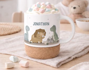 Personalized mug with cork base for boys, children's mug with custom print, children's cup with name, birthday gift for boys, hellomini
