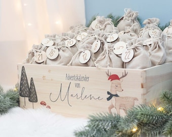 Personalized Advent box "Deer", Advent calendar to fill yourself, wooden box watercolor print, Advent calendar with name, hellomini