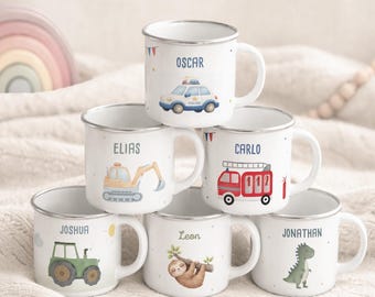 Personalized enamel mug for boys, children's mug with custom print, children's mug with name, birthday gift for boys, hellomini