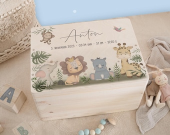 Caja de recuerdos personalizada para bebé con temática de safari - Caja de recuerdos personalizada - Regalo para bebé - Regalo de bautizo hellomini