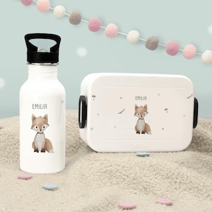 Cadeau pour la rentrée scolaire, ensemble personnalisé gourde + boîte à lunch Mepal motif renard, boîte à lunch pour enfants, école, maternelle, hellomini
