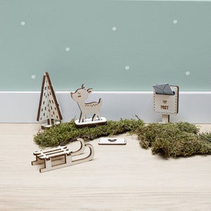 Wichteltür Zubehör DIY-Set für Weihnachten Adventszeit Weihnachten Geschenke für Kinder Wichteltür Briefkasten Holz Set Elfen Tür