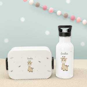 Cadeau pour la rentrée scolaire, ensemble personnalisé gourde + boîte à lunch Mepal motif girafe, boîte à lunch pour enfants, école, maternelle, hellomini