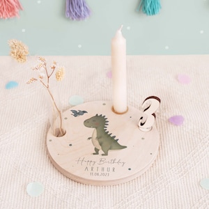 Personalisierter Geburtstagsteller Tiermotiv aus Holz mit Kerzenhalter, Vase & Jahreszahlen Geburtstagsdeko 1. Geburtstag Baby Geschenk Bild 9