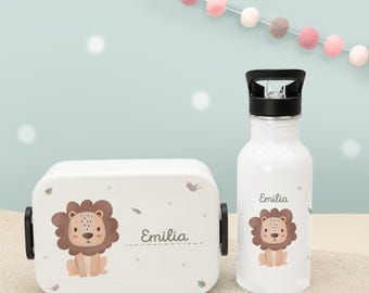 Geschenk zur Einschulung, Personalisiertes Set Trinkflasche + Mepal Lunchbox Wunschmotiv, Brotdose Kinder, Schule, Kindergarten, hellomini