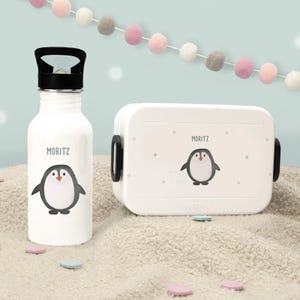 Cadeau pour la rentrée scolaire, ensemble personnalisé gourde + boîte à lunch Mepal motif pingouin, boîte à lunch pour enfants, école, maternelle, hellomini