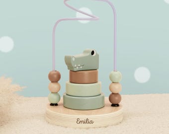Personalized Baby Motor Skills Spiral - Montessori Toy - Child's Motor Skills Loop - 1st Birthday - Montessori Gift for Birth - Crocodile