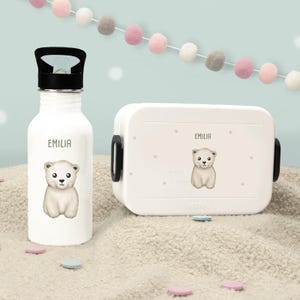 Cadeau pour la rentrée scolaire, ensemble personnalisé gourde + boîte à lunch Mepal motif ours polaire, boîte à lunch pour enfants, école, maternelle, hellomini