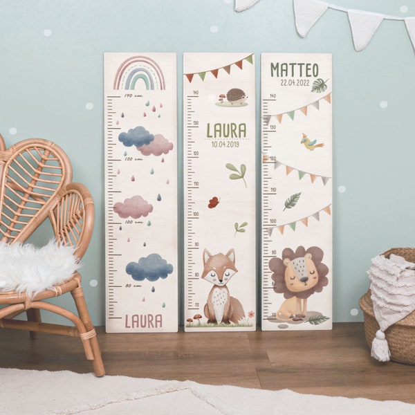 Personalized wooden measuring stick for children, measuring bar 70 cm - 140 cm with desired motif, children's room decoration, wall decoration, gift for children