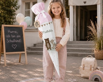 Personalized school cone for girls - Scandinavian felt school cone - back-to-school gift with name - watercolor pink candy cone