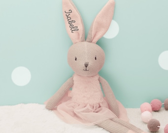 Personalisiertes Kuscheltier Hase Jollein Rosa, Plüschtier, Geschenk zur Geburt, Baby Spielzeug, Babygeschenk, Stofftier, 1. Geburtstag