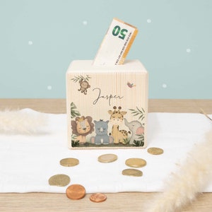 Personalized money box children's wooden safari - birthday gift - piggy bank - wooden money box - baby gift - birth - Easter gift