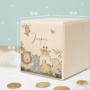Caja de dinero personalizada safari de madera para niños regalo de cumpleaños alcancía caja de dinero de madera regalo de bebé nacimiento regalo de Pascua imagen 3
