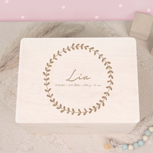 Caja de memoria personalizada bebé, caja de madera, caja de madera con nombre, almacenamiento, regalo para nacimiento, bautismo, regalo para niños hellomini