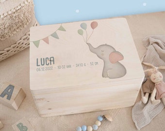 Personalisierte Erinnerungskiste Baby Elefant, Taufgeschenk mit Wunschname, Erinnerungsbox personalisiert, Geschenk zur Geburt, hellomini