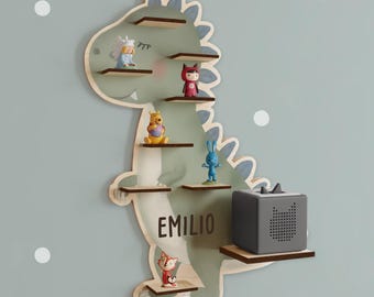 Étagère Tonie personnalisée pour Toniebox 1 et 2 avec motif dinosaure, étagère pour enfants, étagère Toniebox, cadeau pour garçons, cadeau d'anniversaire, hellomini