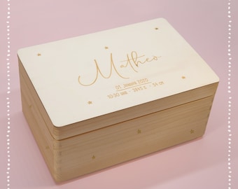 Personalized Memory Box Baby Wood Wooden Box Wooden Box Engraved Name Storage Children Gift for Birth Baptism Starry Sky
