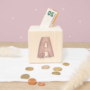 Personalisierte Spardose aus Holz Buchstabe Geschenk zum Geburtstag Geschenk zur Einschulung Holzspardose zur Geburt hellomini Bild 7